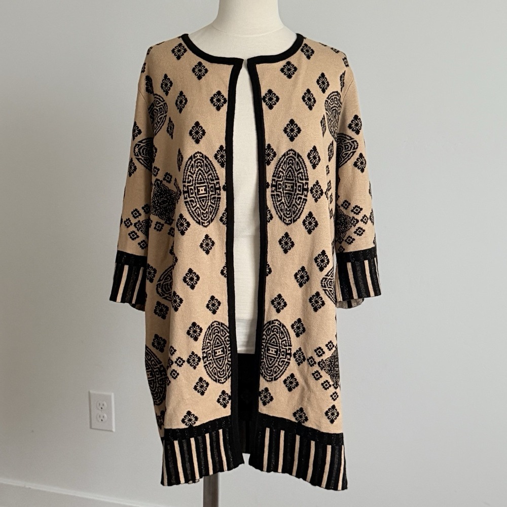 Chico's Cardigan Sweater L/12 Tan Brown Office Career Luxury Long Line Office - Picture 1 of 6